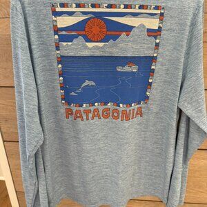 Men's Patagonia Tee, Long Sleeve, Medium, Capilene Cool Daily, Blue